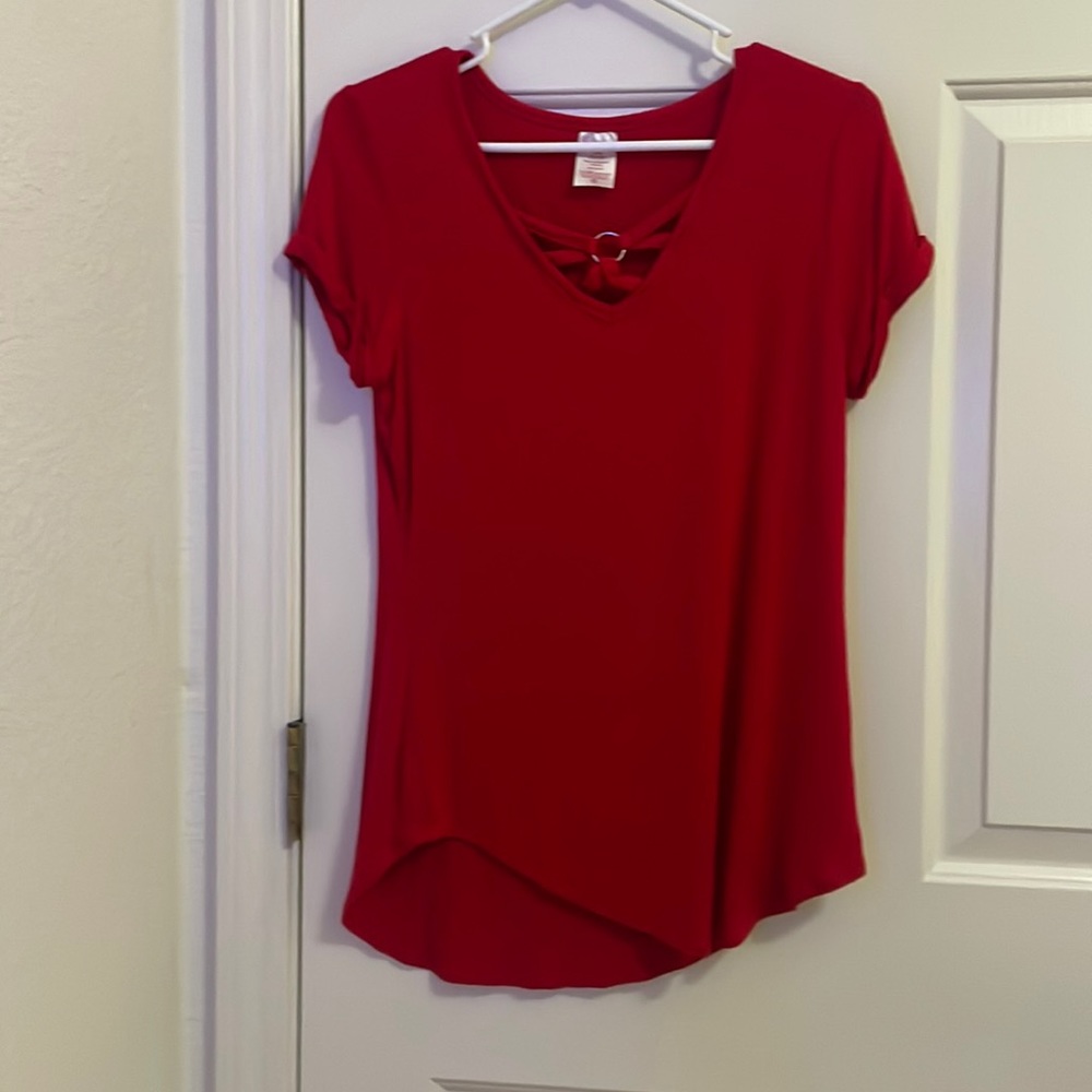 No boundaries, size large 12 to 13 dark red opening in the back pretty long
